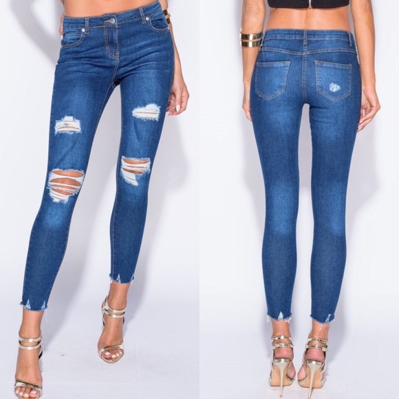 Lavender & Grace Boutique Denim - 1 LEFT! Dark Indigo Distressed Jeans